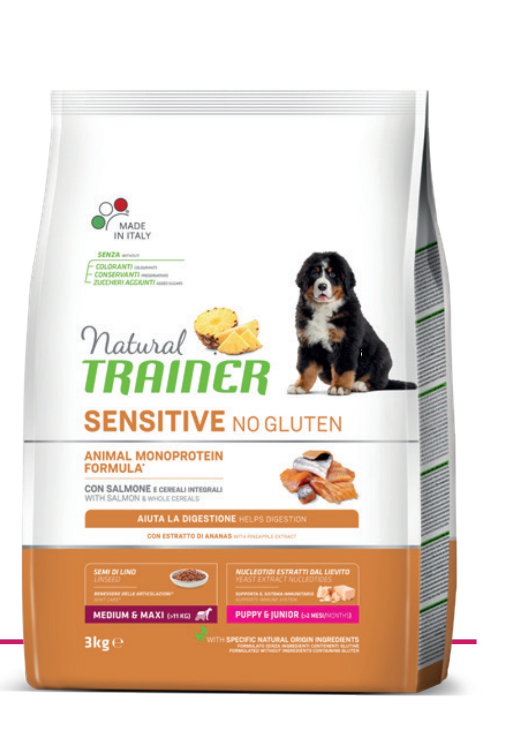Trainer Sensitive No Gluten Puppy & Junior (>2 mesi) con Salmone e Cereali Integrali 12kg