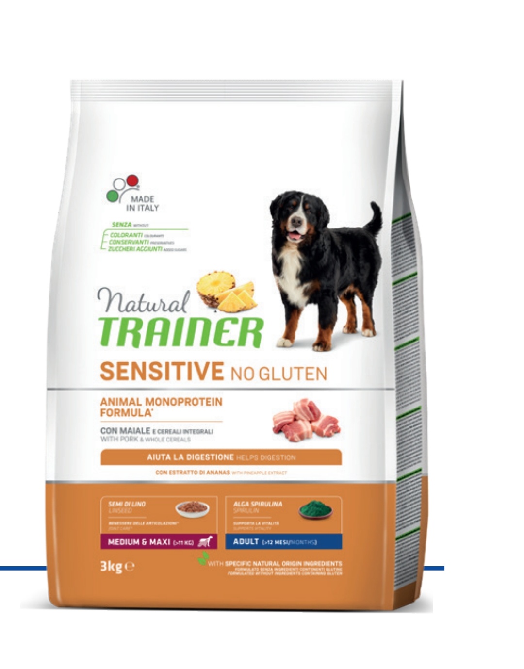 Trainer Sensitive No Gluten Adult (>12 mesi) con Maiale e Cereali Integrali 3kg