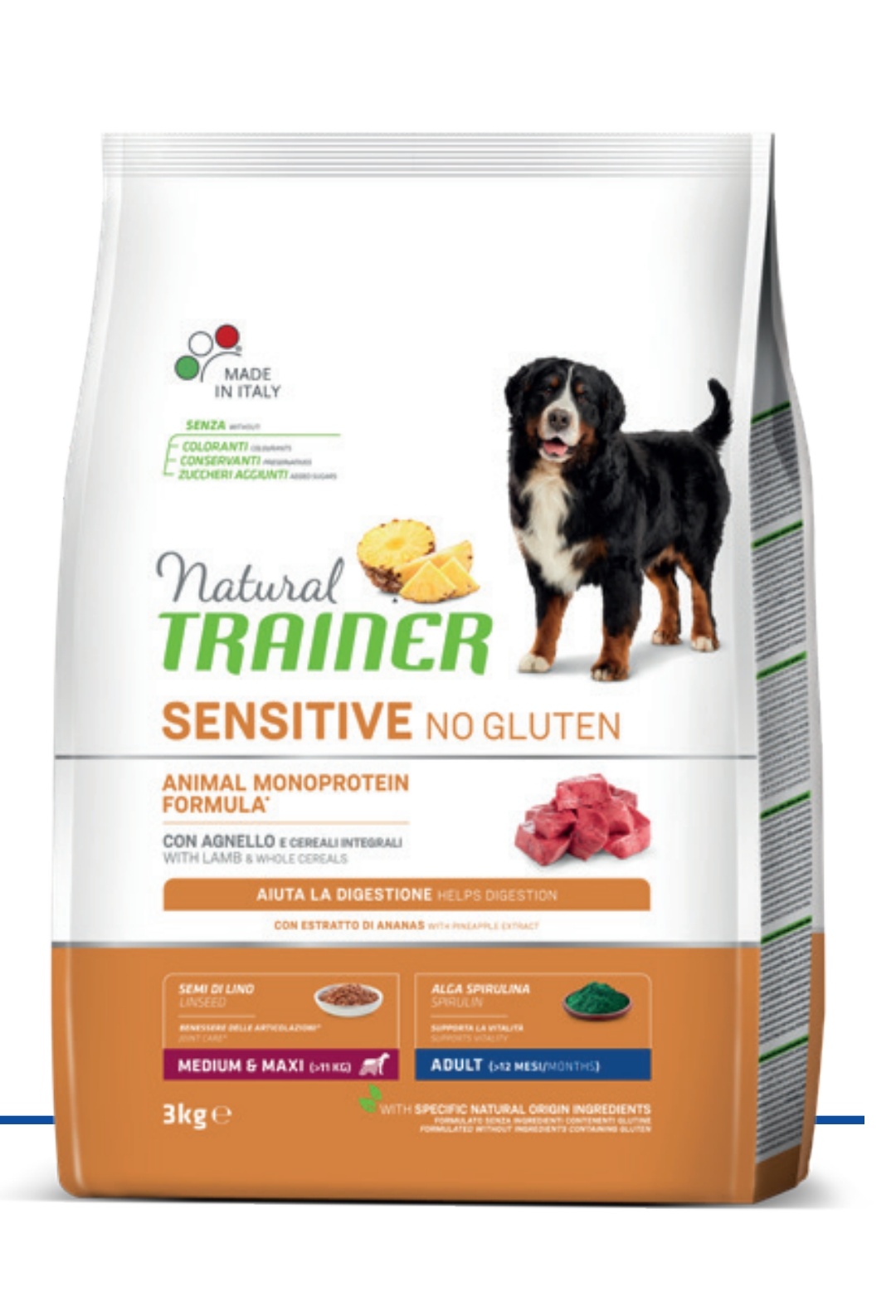 Trainer Sensitive No Gluten Adult (>12 mesi) con Agnello e Cereali Integrali 3kg